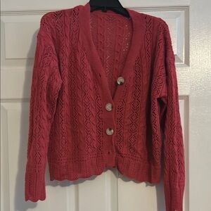 Women's Pointelle Knit Cardigan Sweater - Pink